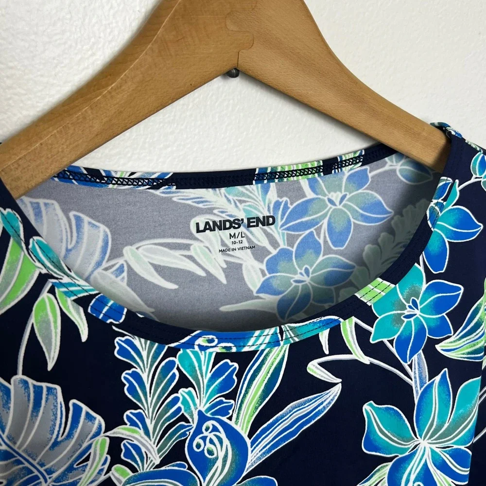 Lands End Womens M/L 10-12 Rash Guard Long Sleeve Tropical Floral Swim Shirt UPF